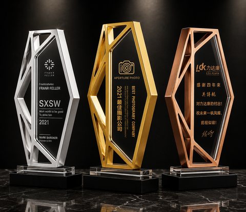 Faceted Hexagon Acrylic Award Set - custom acrylic awards with your logo
